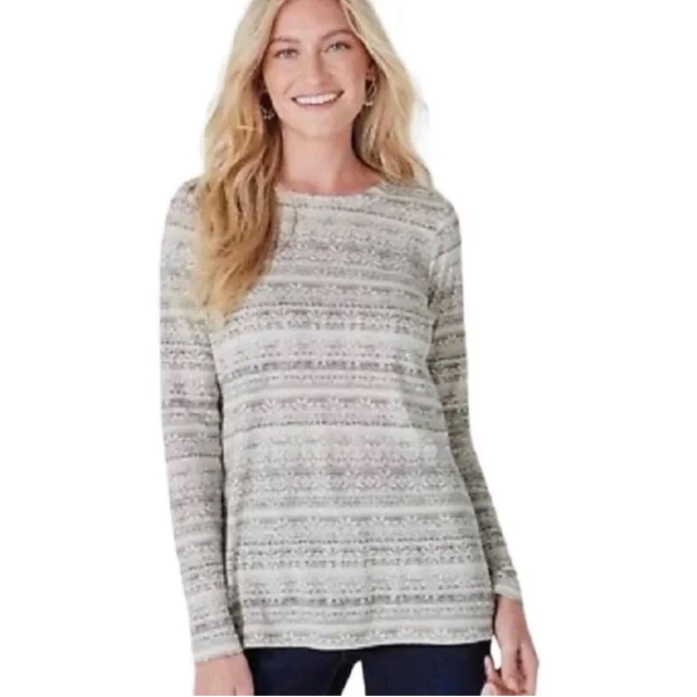 J Jill Gray White Abstract Tee Womens 3X Plus Pima Cotton Stretch Long Sleeve